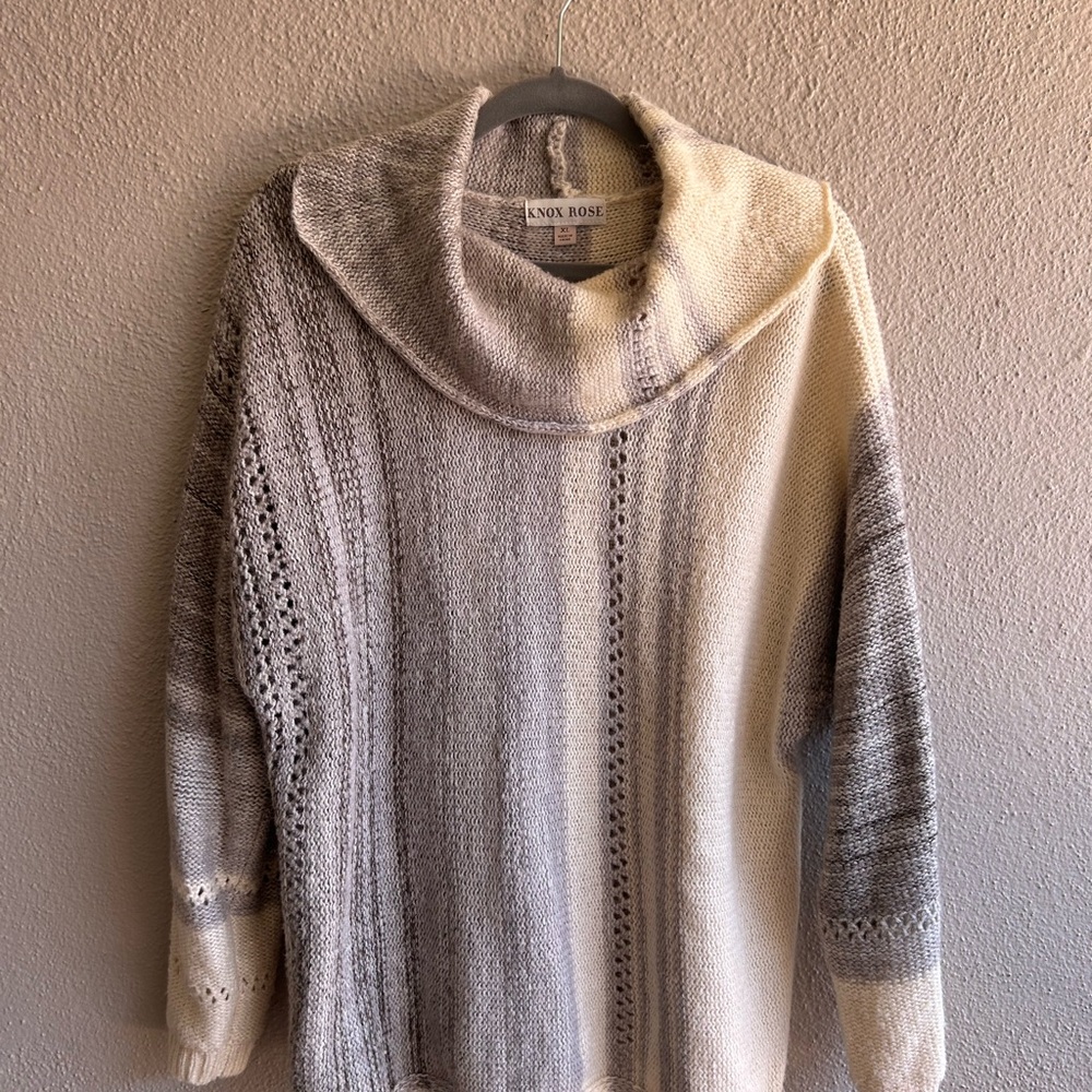 Knox Rose Cream and Gray Cowl Neck Sweater